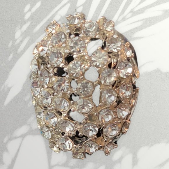 Beautiful Large High Polished Silver & Diamonds Cocktail Ring - Size 7 1/2 - Picture 4 of 10